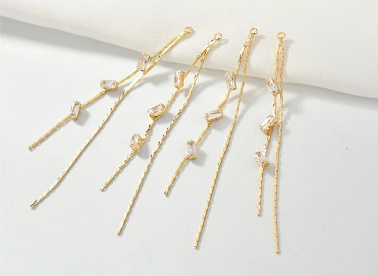 2 шт. медное покрытие 18K Настоящее золото циркон цепь кисточка DIY серьги аксессуары