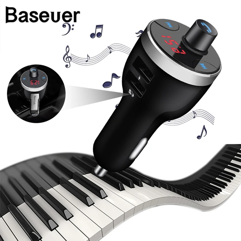 

Baseuer QC 3.0 Bluetooth Car Charger FM Transmitter LED Digital Voltage Display Car Cigarette Lighter Socket Splitter Car Phone