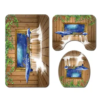 

Shower Curtains Dolphin Printed Shower Curtain Mat Four-piece Bathroom Mat Set Partition Curtain Curtain