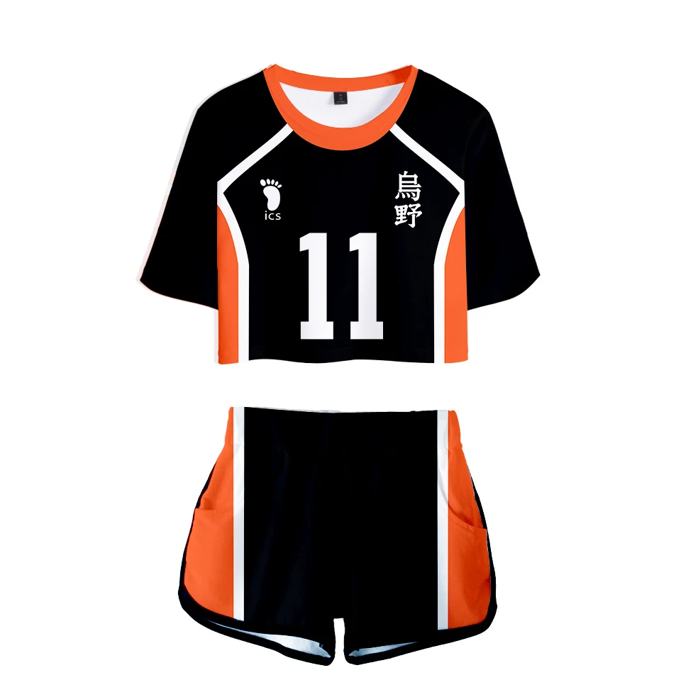 Volleyball Junior Digital Haikyu!! Suit Sportswear Two-Piece Peyton Moremeer Sexy Short Top and Mid-Rise Shorts Summer Fashion