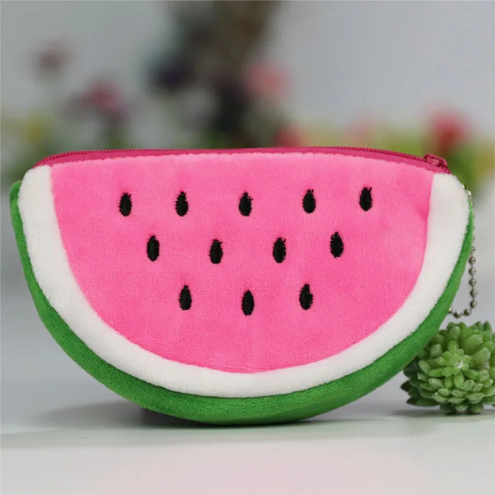 peach-red watermelon Детский имитирующий мешок для монет с фруктами, вышитый плюшевый Кошелек для монет, цветной Детский кошелек с цепочкой фруктов - Цвет: peach-red watermelon