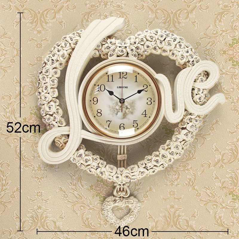 swing Love heart-shaped White Wall Clock Silent Gold Ornaments Round Quartz Clock Z1202-1  