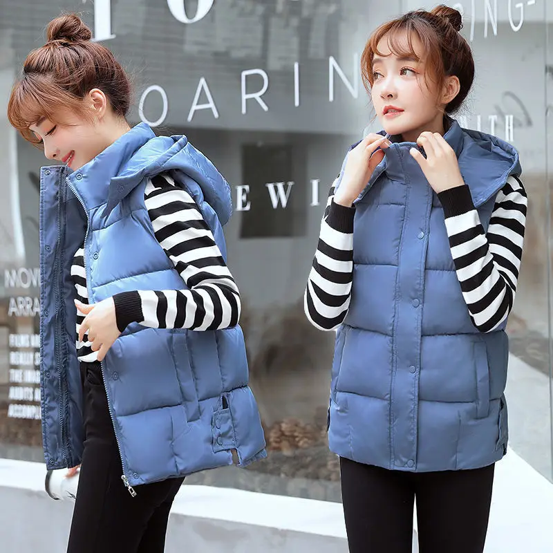 

Hooded Black/White Women's Winter Vest Sleeveless Jacket Women Warm Vest Coat Waistcoat Plus Size 2XL Female Winter Clothes