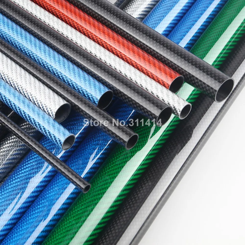 Color 3K True Carbon Fiber Tube  High Composite Hardness Material Glossy Blue/Green/Orange/Red/Black/Silver/Purple length 500mm