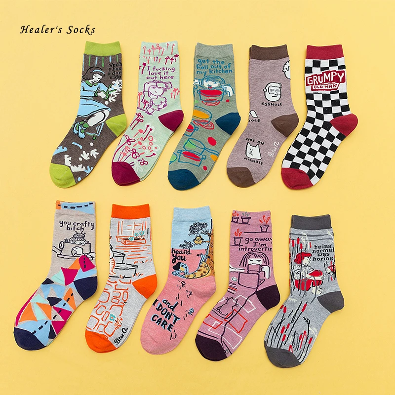 

15 Styles Original Shojo manga Women Socks Cotton Fashion Funny Color Plaid Letter Harajuku Happy Hip Hop Kawaii Girls Sockings