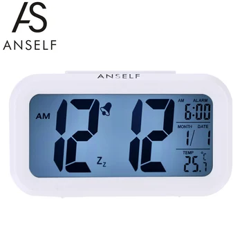 

Anself LED Clock Digital Alarm Clock Repeating Snooze Light-activated Sensor Backlight Time Date Temperature Display Table Clock