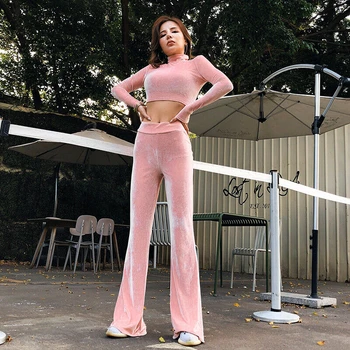 

Womens Ladies Crushed Velvet Women Sets 2 pcs Sweatsuit Velvet Autunm Winter Pullover Suits Women outfit Two Piece Tracksuits