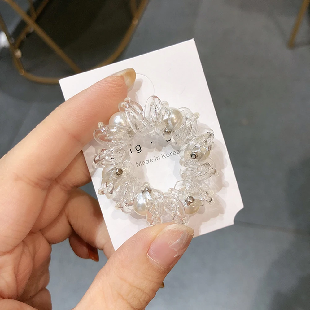Pearl 1 шт. резинки для волос с жемчугом аксессуары для волос для девочек резинка для волос Веревка для волос спиральная форма резинка для волос телефонная проволока - Цвет: Pearl