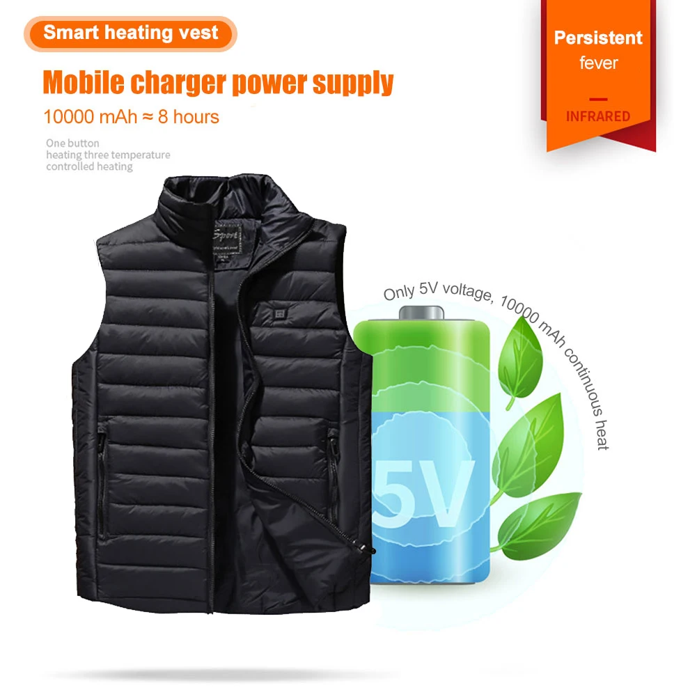 Intelligent Thermostatic Heated Jacket Vest USB Men Winter Electrical Heated Sleevless Jacket Travel Outdoor Waistcoat Hiking