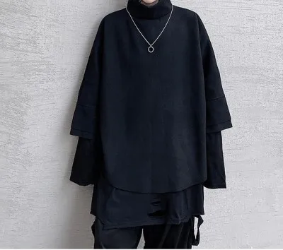 Autumn and winter original dark series of simple seven-sleeve short paragraph loose stand-collar fabric Japanese fashion