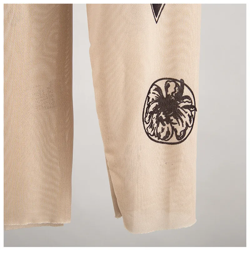 Новинка осени, Модный женский топ с базалем, футболка с принтом «Goddess Tatoo», длинные рукава, высокие обтягивающие сетчатые футболки с воротником, X660