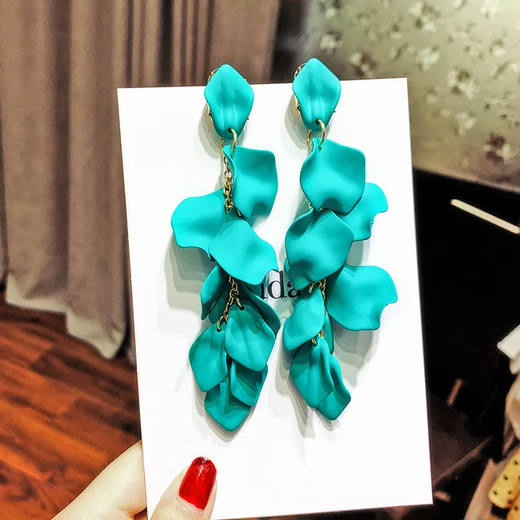 Exaggerated Acrylic Petal Flower Tassel Long Earrings For Women Beach Holiday Jewelry Red Yellow Blue Colors