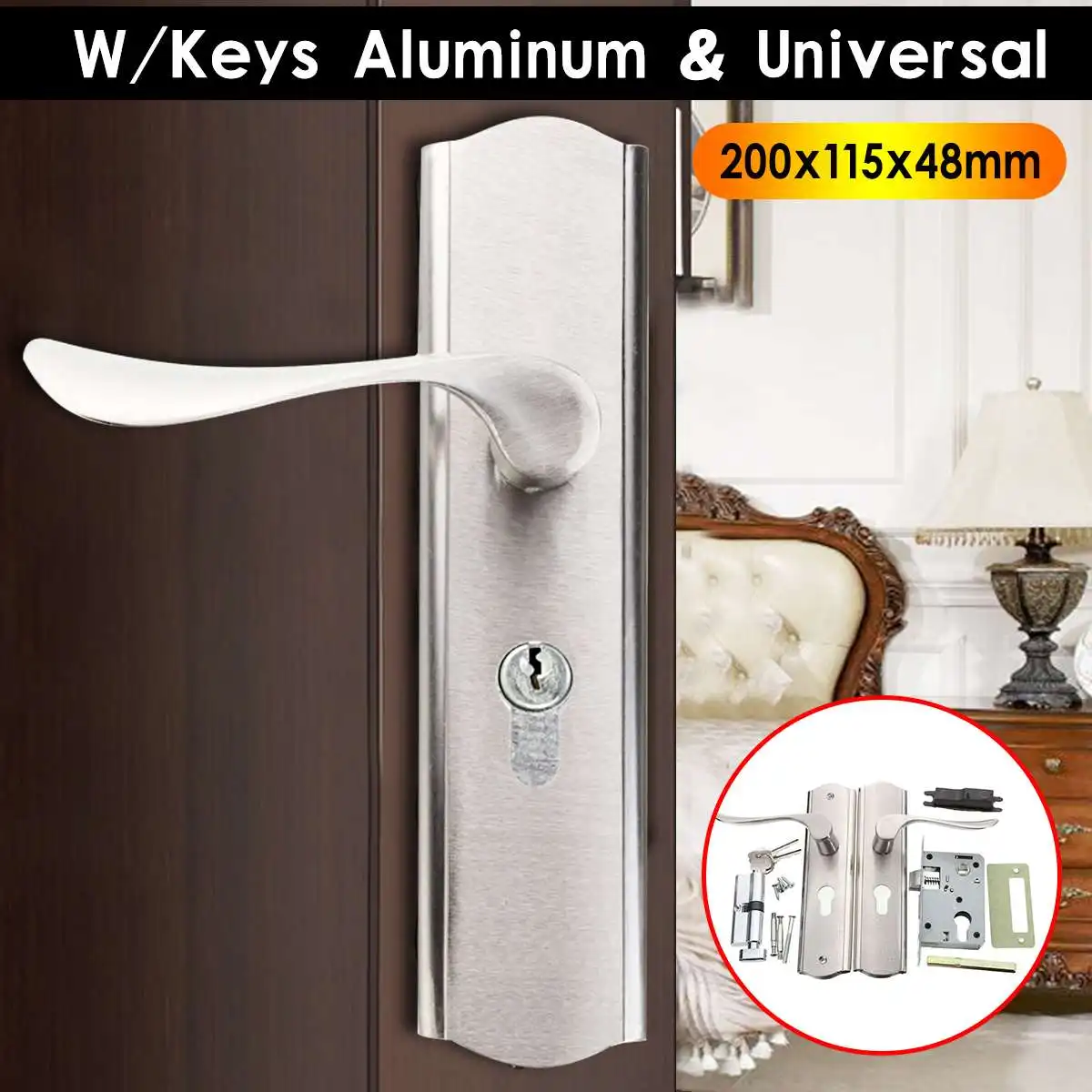 

MTGATHER Aluminum Polished Door Handle Front Back Lever Lock Cylinder Dual with Keys Durable Home Door Handles