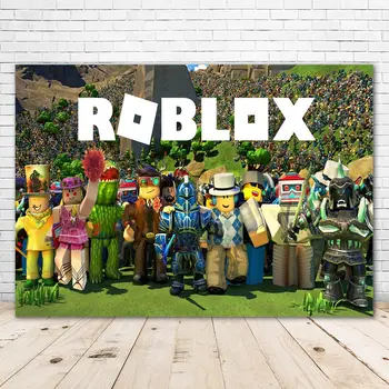 

Roblox Birthday Party Supplies Photo Backdrop Video Game Banner Poster Background Cake Dessert Table Kids Room Wall Decorations