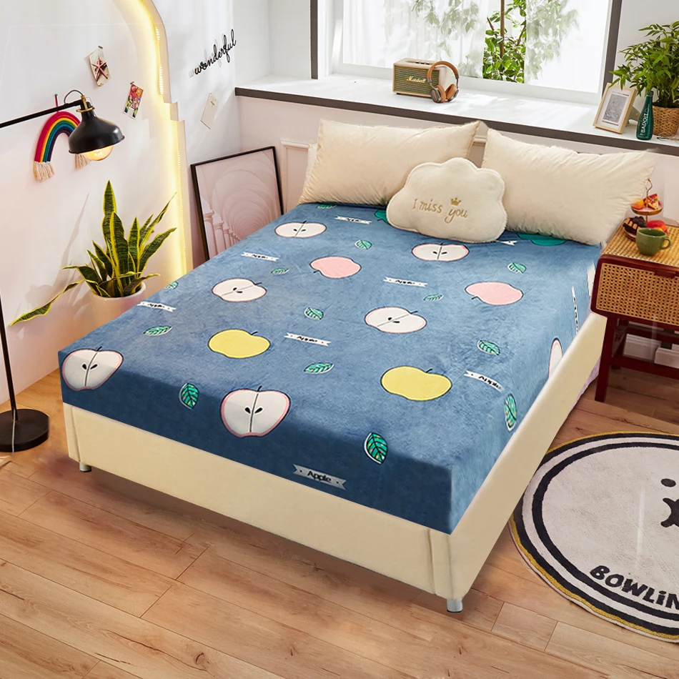 

Fitted Sheet With Elastic Deep Pocket 30 CM Flannel Beds Sheet Soft and Warm Mattress Protector Twin Full Queen King Bed Sheets