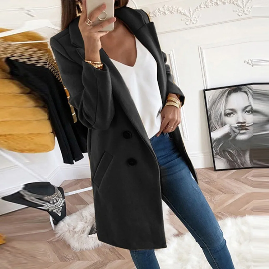

Woman Long Trench Coat Oversize Coat Blend Coats Slim Female Outerwear Trenchs Button Turn-down Collar Long Trench Coats Pocket