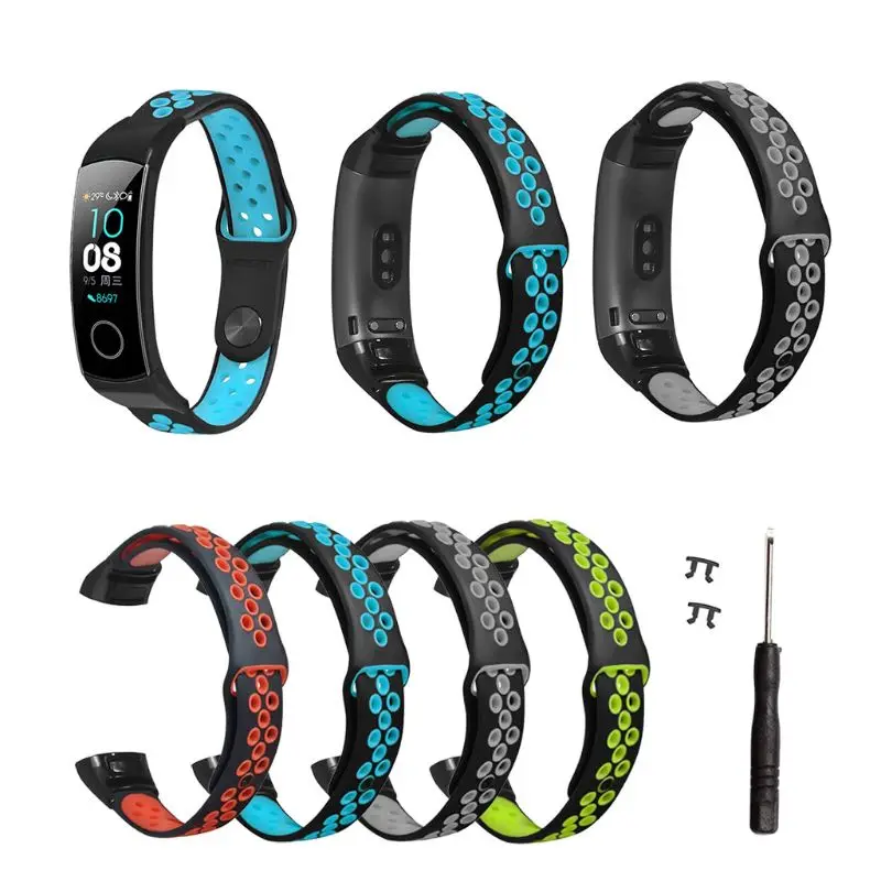 

2 Colors Silicone Breathable Sport Wrist Strap Watch Band for Huawei Honor Band 5/4 Smart Watch Bracelet Accessories