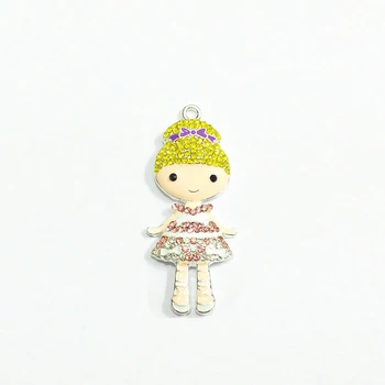 

Newest! 50mm*22mm 10pcs/lot Alloy Girl Rhinestone Pendants