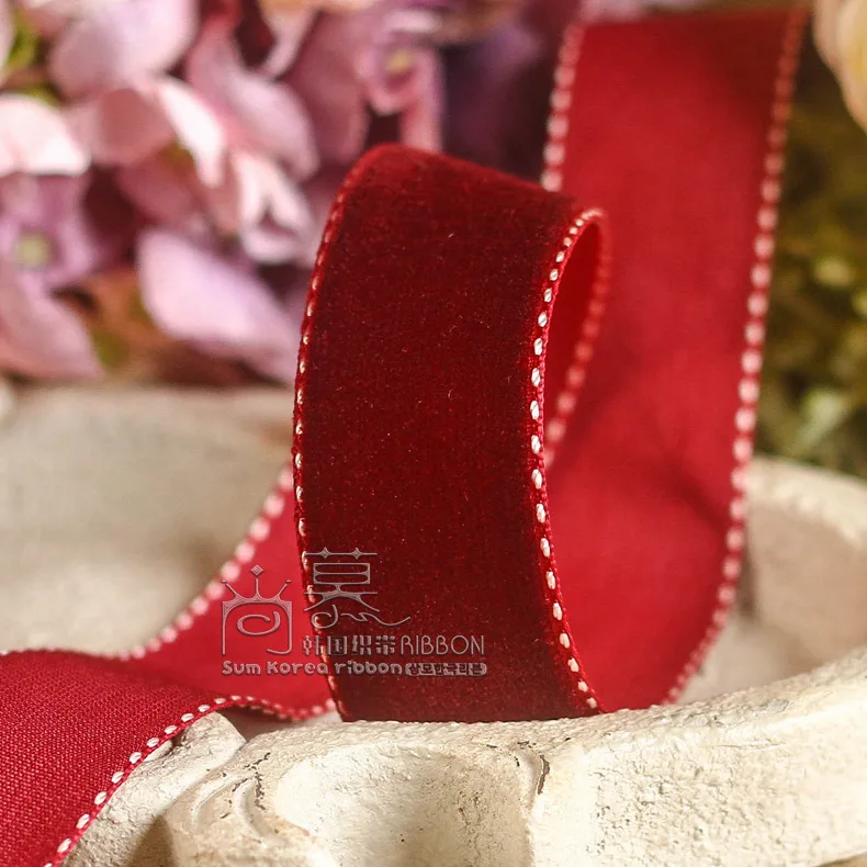 100 ярдов 15/25 мм сшитый край из бархатной ленты Для свадебной вечеринки украшение бант для волос diy аксессуары букет упаковочный бант - Цвет: Wine red