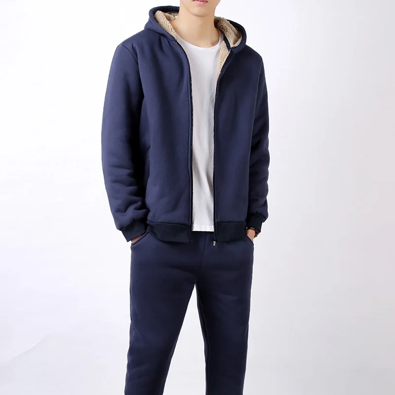 Discount Winter Men Sweat Suits Fleece Warm Mens Tracksuit Set Casual Sportwear suits jacket + pants Thick Slim Fit Sets