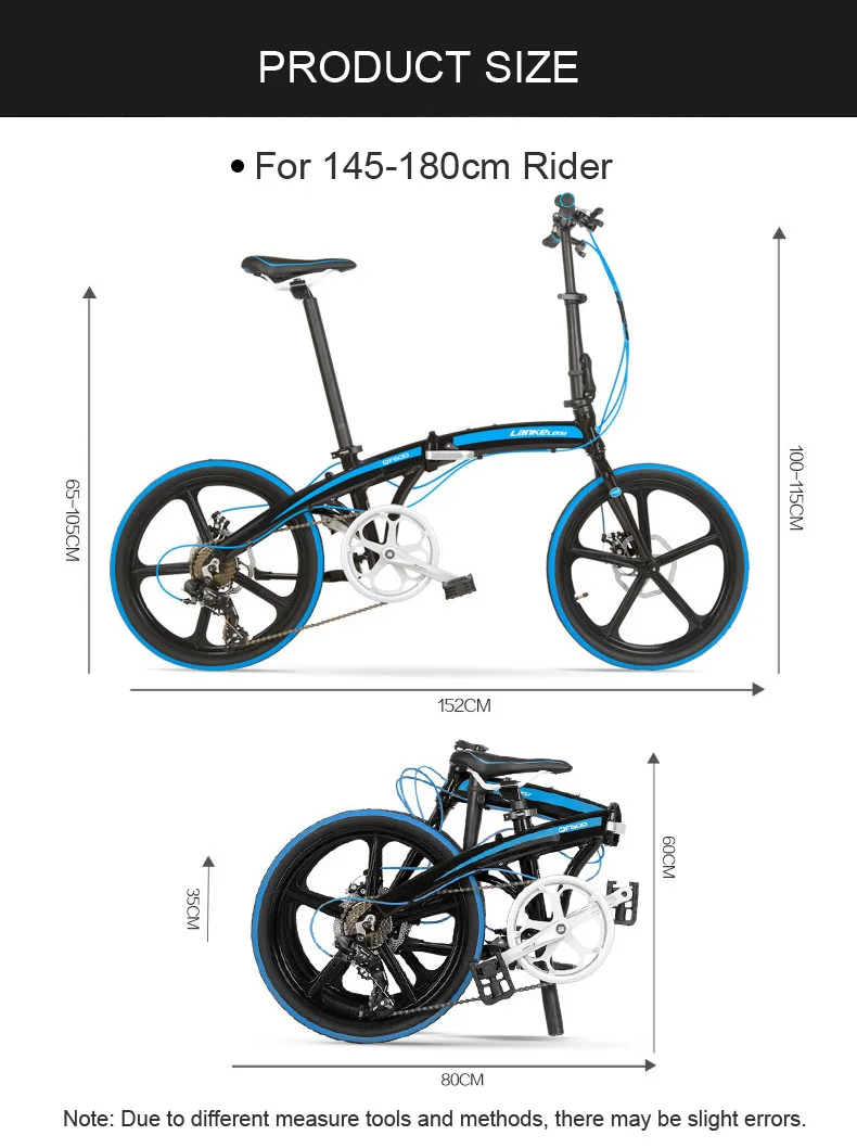 Discount QF600G 20 Inches Folding Bicycle, 7 Speeds Folding Bike, Aluminium Alloy Frame, BMX, Both Disc Brakes 6