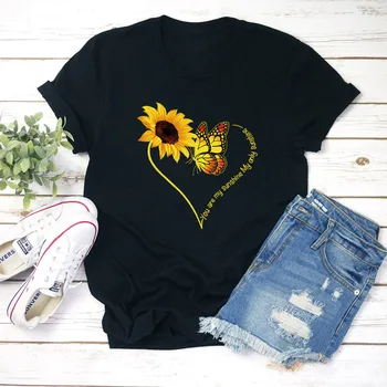

Ur My Sunshine Sunflower Printed T-shirt Women O Neck Short Sleeve Tops White Black Cotton Tee Female T-shirts Camisas Mujer