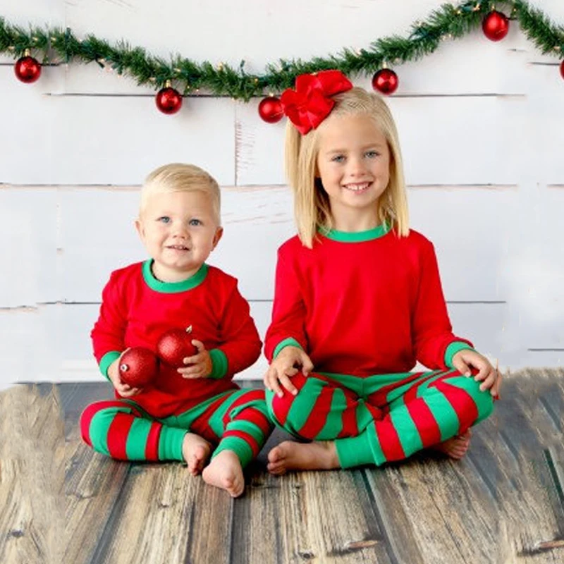Pudcoco/брендовый осенний комплект одежды для малышей с надписью «My First christmas»; полосатые пижамы для мальчиков; Детские пижамы для девочек; комплект одежды для сна