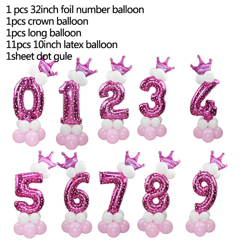 E pink balloon 1 Набор, 32 дюйма, цифра, фольга, шар, корона, рисунок 0-9, на день рождения, свадьбу, помолвку, для детей, на день рождения, на вечеринку, украшение, шары, товары - Цвет: E pink balloon