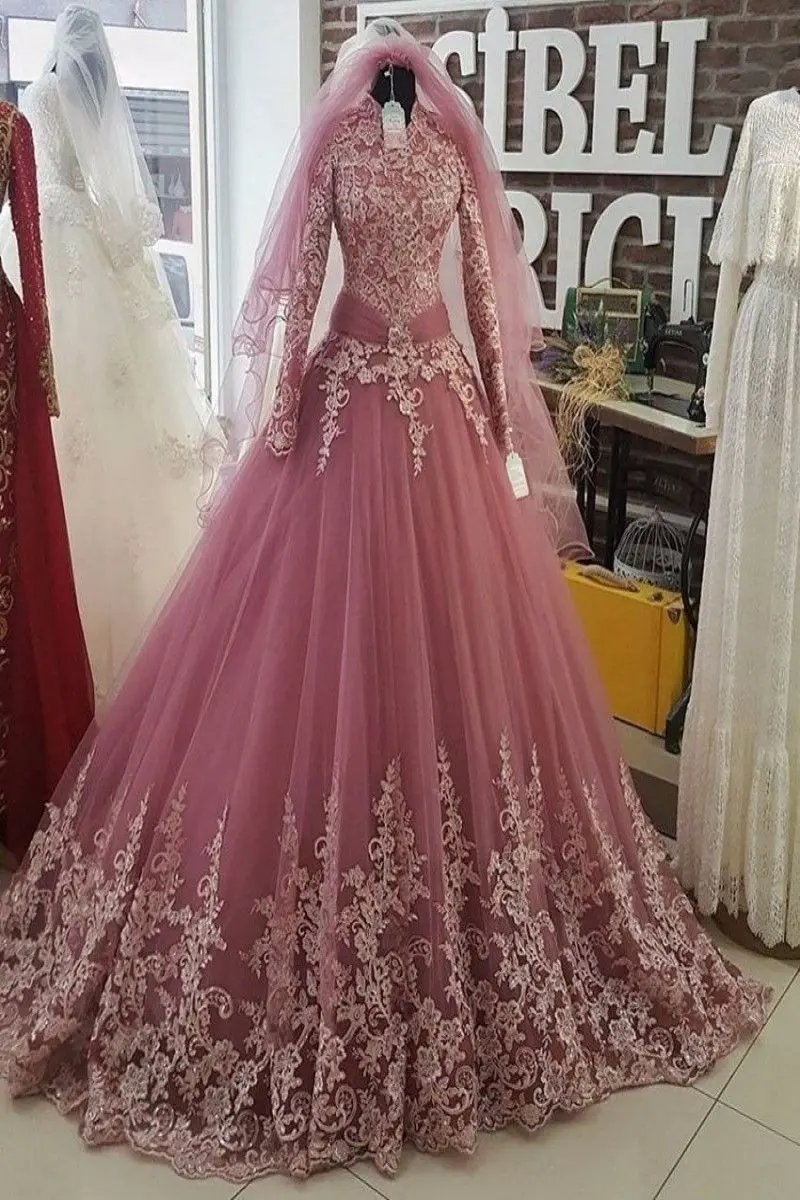 Blush Roze Turkse Moslim Trouwjurken Islamitische Hoge Hals Lange Mouwen Applicaties Tulle Arabisch Bruidsjurken 2019 Plus Size Blush Roze Turkse Moslim Trouwjurken Islamitische Hoge Hals Lange Mouwen Applicaties Tulle Arabisch Bruidsjurken 2019 Plus Size