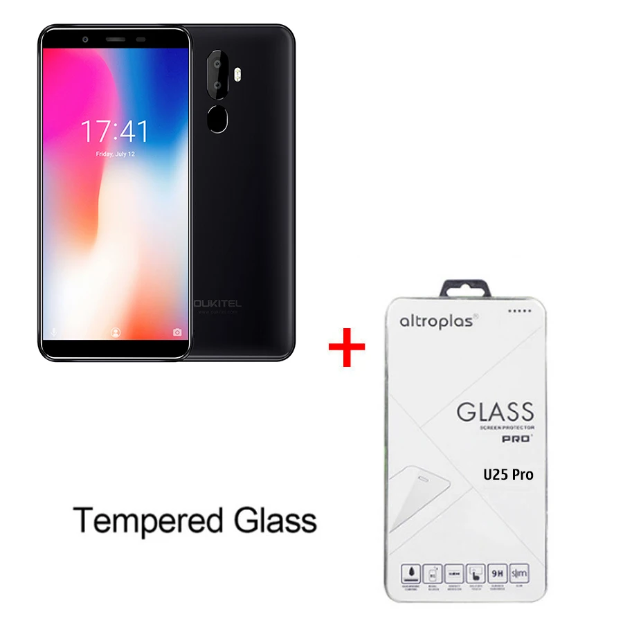 gray N Temper Glass OUKITEL U25 PRO 5," 2.5D Android 8,1 MT6750T восьмиядерный 4 гб 64 гб 13 мп+ 2 мп/5 мп смартфон 3200 мач отпечаток пальца мобильный телефон - Цвет: gray N Temper Glass