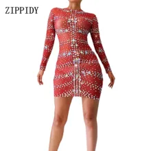 Серебряные стразы, красное платье, вечернее платье на день рождения, праздничный наряд, одежда для сценического танца, Стрейчевые платья для женщин, одежда для певицы