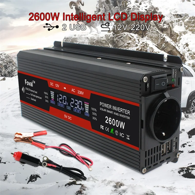 US $33.85 1500w2000w2600w Power Inverter Modified Sine Wave Lcd Display Dc 12v To Ac 220v Solar 2 Usb Car Transformer Convert Eu Socket