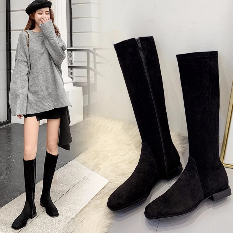 

Shoes Black Boots Low Heels booties Bootee Woman 2019 Round Toe Lace Up Luxury Designer Booties Ladies Autumn Mid Calf Rubber