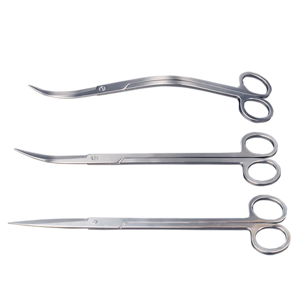Stainless Steel Scissors 9.8' Aquarium Straight Curved Wave Scissor Aquatic Fish Tank Saltwater Freshwater Planted Cleaning Tool