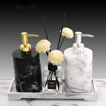 

Marble Texture Resin Bathroom Hand Sanitizer Bottle for Kichen Soap Dispenser Home Storage Tray Bathroom Accessory Set