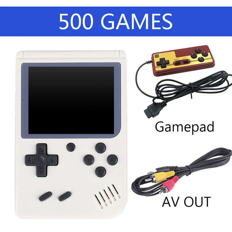 Новинка 500 игры ретро портативная мини игровая консоль 8 бит карманный портативный игровой плеер встроенные классические игры лучший подарок для ребенка - Цвет: White add gamepad