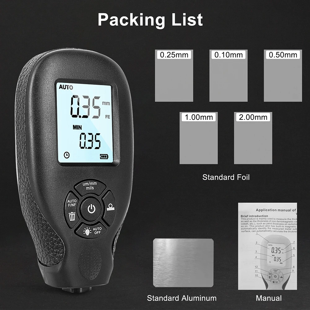 Paint coating meter paint thickness gauge thickness gauge HW-300 0-2000UM high-precision digital backlight automobile film thickness meter car paint coating thickness tester gauge tools