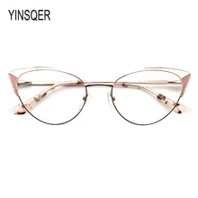 

YINSQER Prescription Glasses Women's Eyeglasses With Frame Myopia Clear Optical Female Eyewear Metal Cat Eye Round Fake Glasses