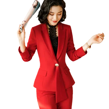 

Women Suits Office Set British Style 2020 Spring New Elegant Button Full Sleeve Jacket Pant 2 Piece Set Pant Suits For Women