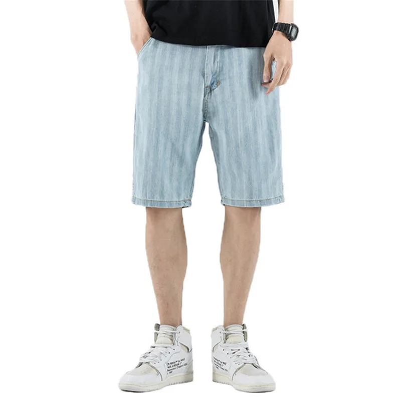 Denim Shorts Men Japanese Tide Brand Large Size Harlan Denim Shorts Male Loose Striped Straight Five Shorts More Sizes 28-42
