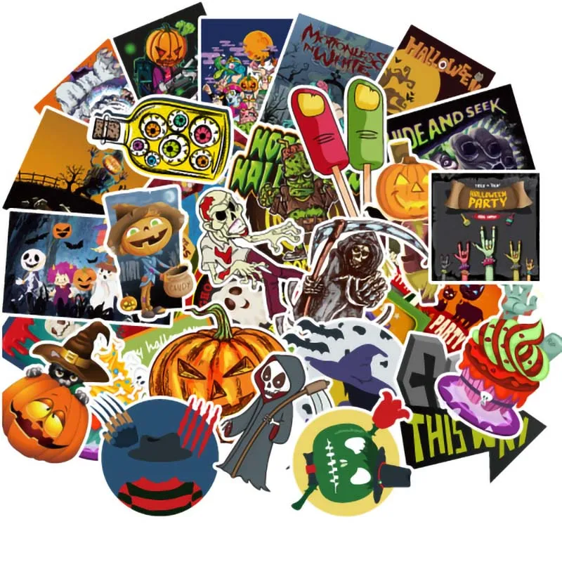 

100Pcs Halloween Sticker Horror Bat Haunted House Decorative Stickers for Luggage Laptop Skateboard Bicycle Waterproof Stickers