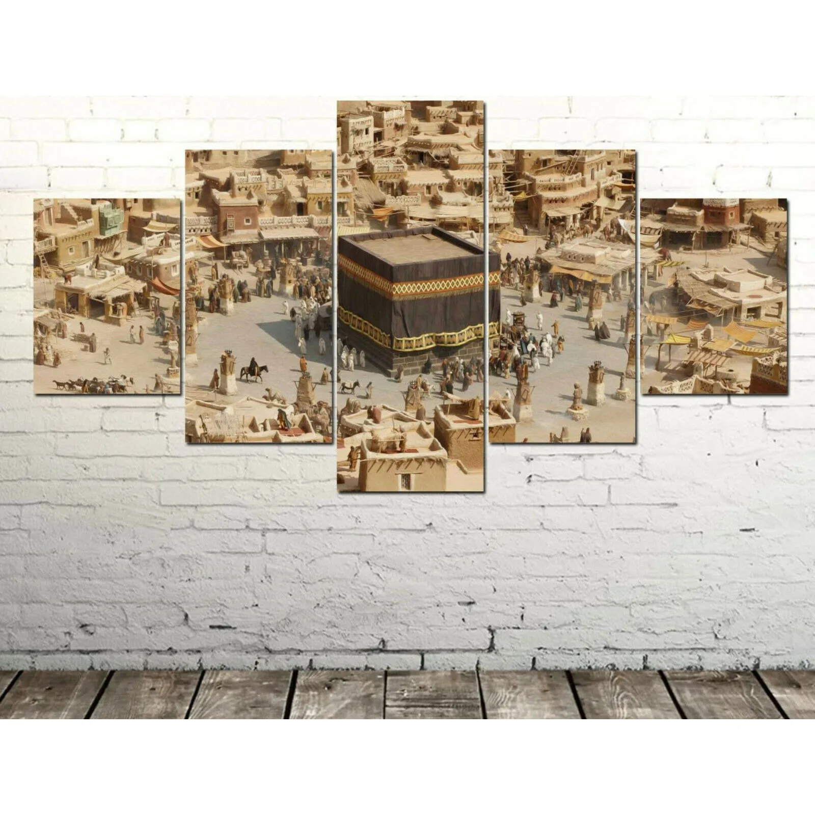 

No Framed 5 Pieces Vintage Islamic Mecca Dome Golden Allah Wall Art Canvas Posters Pictures Paintings Home Decor for Living Room