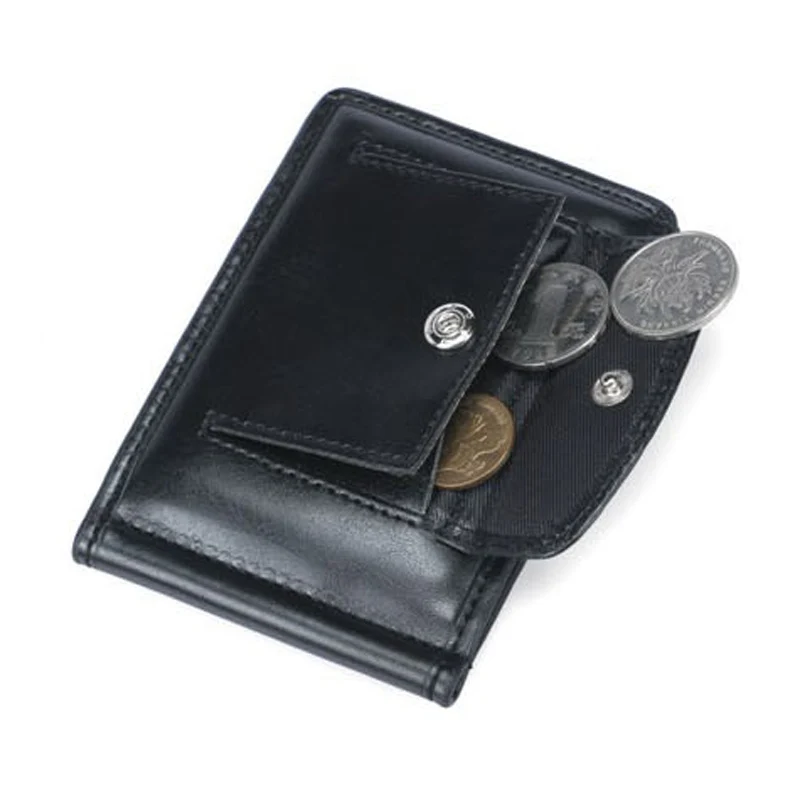 Fashion Small Men's Leather Money Clip Wallet With Coin Pocket Male ID Card Slot Cash Holder Bag Mini Purse For Man Magnet Hasp 4