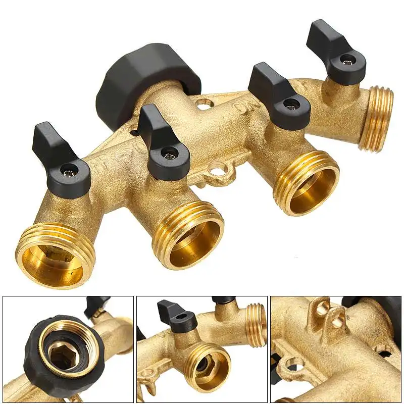 

3/4 Inch 4 way Threaded Connectors Garden Hose Tap Connector Garden Water Pipe Adapter for Garden Watering Irrigation System