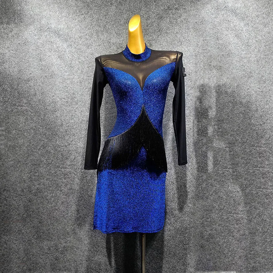 

2020 New Long Sleeve Patchwork Design Latin Dance Dress Dancing Performance Women Dress Ballroom Samba Tango W455
