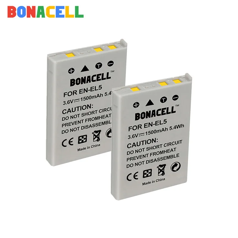 2 pack Bonacell 1500 мА/ч, EN-EL5 RU EL5 цифровой Камера Батарея для Nikon Coolpix P4 P80 P90 P100 P500 P510 P520 P530 P5000 P5100 5200 - Цвет: 2 pack