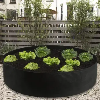 

Fabric Raised Planting Bed, Non-woven Garden Grow Bags Herb Flower Vegetable Plants Bed Round Planter-Black