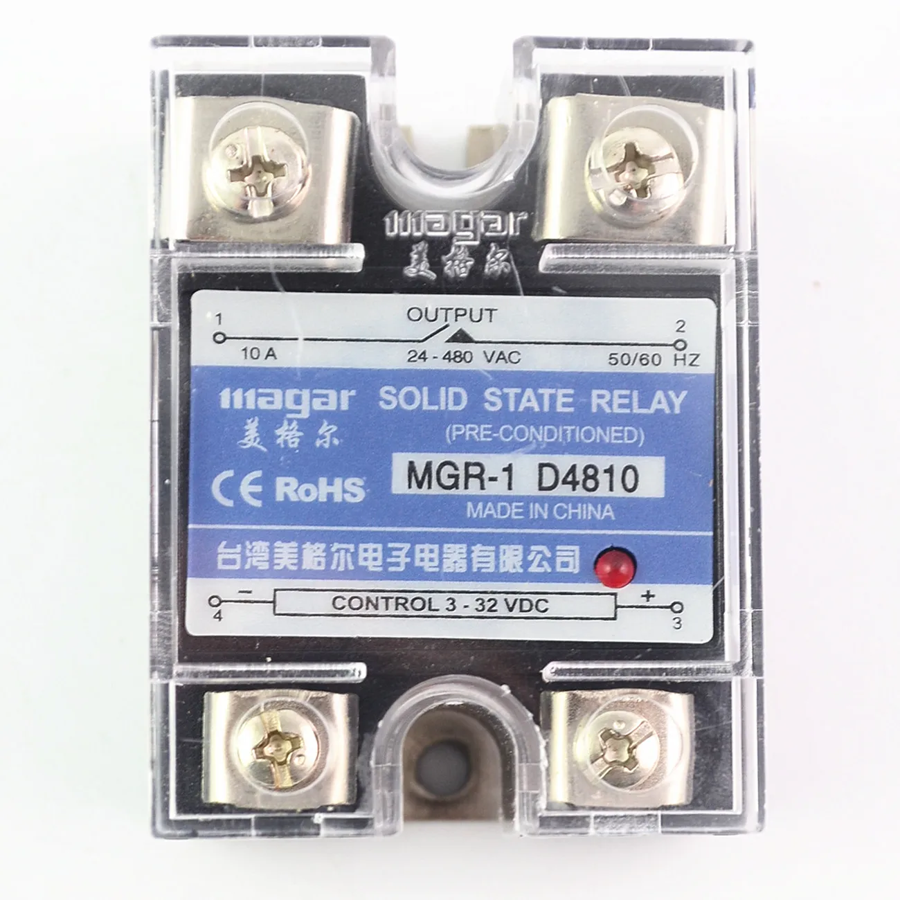 

1Pcs Solid State Relay MGR-10A DA DC-AC input 3-32VDC output 24-480VAC Control