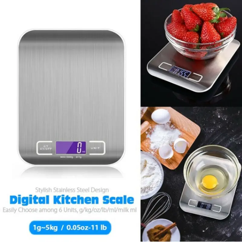

Digital Kitchen Scale Multifunction Food Scale 11 lb/5 kg Silver Stainless Steel