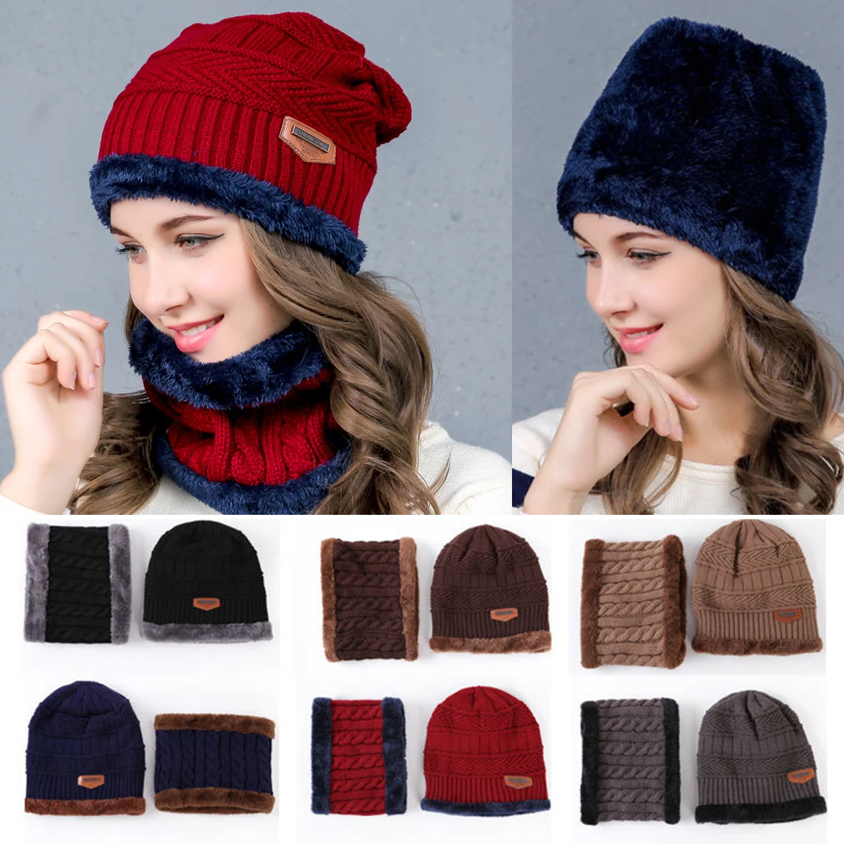 New fashion Brand Men's Winter Hat Scarf 2 Pieces Set Knit Wool Beanies Women Men Hats Warm Soft Cap Bone Bonnet